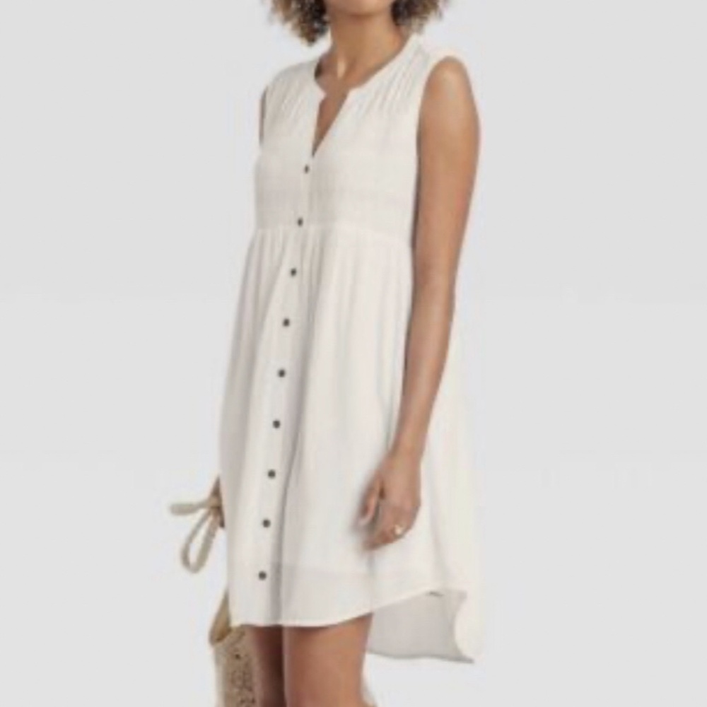 Sleeveless White Button Down Dress